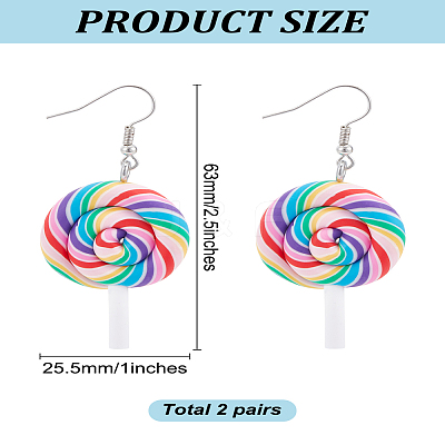2 Pairs Lollipop Polymer Clay Dangle Earrings for Women EJEW-LP0001-49-1