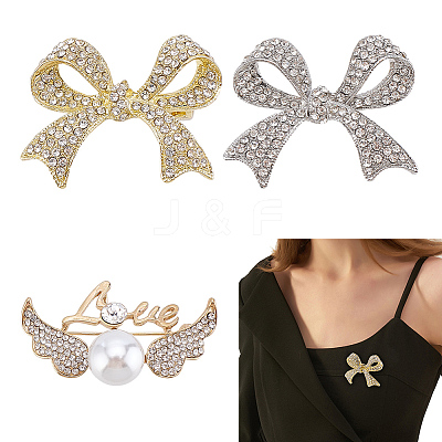 3Pcs 3 Styles Zinc Alloy Rhinestone Brooches for Backpack Clothes JEWB-AR0001-17-1