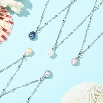 Natural Cultured Freshwater Pearl Potato Pendant 304 Stainless Steel Satellite Chain Necklaces for Women NJEW-JN06346-1