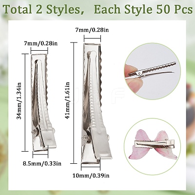 100Pcs 2 Styles Iron Flat Alligator Hair Clip Findings IFIN-SC0001-65-1