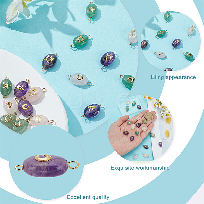 18Pcs 9 Styles Natural Green Aventurine & Amethyst & Rose Quartz Connector Charms PALLOY-HY00037-1