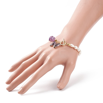 Glass Butterfly Charm Bracelet with Clear Cubic Zirconia BJEW-JB08640-03-1