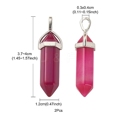 2Pcs Natural Agate Dyed Double Terminated Pointed Pendants G-YW0002-05E-1