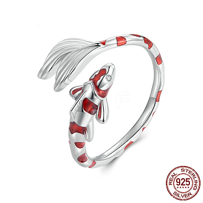 Fish 925 Sterling Silver Pave Clear Cubic Zirconia Enamel Cuff Rings for Women FS-WG52F3D-01-1
