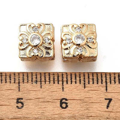 Brass Micro Pave Clear Cubic Zirconia Beads KK-M318-34G-01-1