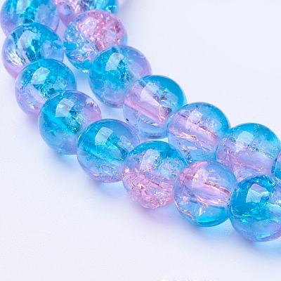 1Strand Two Tone Transparent Crackle Glass Round Beads Strands X-CCG-Q001-6mm-19-1