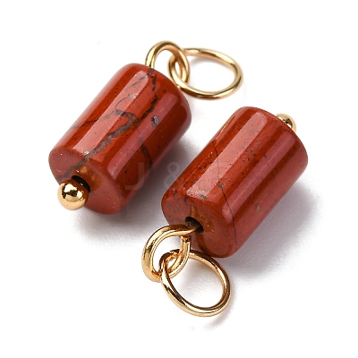 Natural Red Jasper Column Charms with 304 Stainless Steel Jump Rings G-Q032-01C-1
