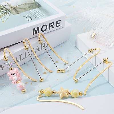 6Pcs Iron & Alloy Bookmarks with Beadable Bar Pendant AJEW-SC0003-11-1