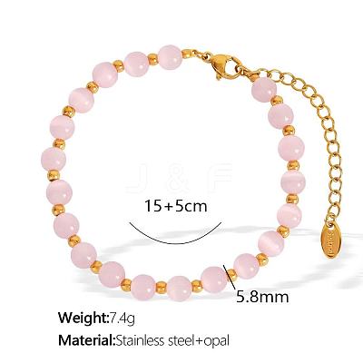 Elegant European 5.8MM Round Cat Eye Beaded Bracelets with Stainless Steel End Chains for Women QL5460-3-1