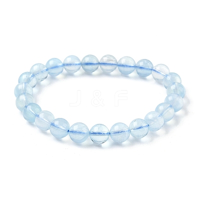 Natural Aquamarine Round Bead Stretch Bracelets for Men Women BJEW-U034-01D-02-1