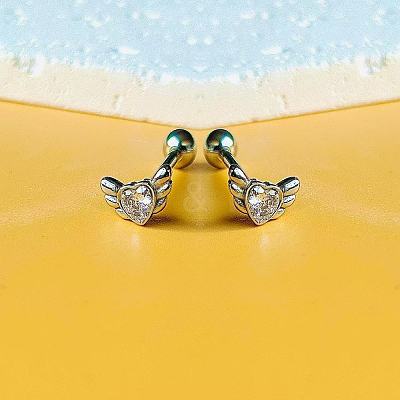 Angel Wing Heart 316L Surgical Stainless Steel Pave Cubic Zirconia Tongue Rings FS-WG901EE-01-1