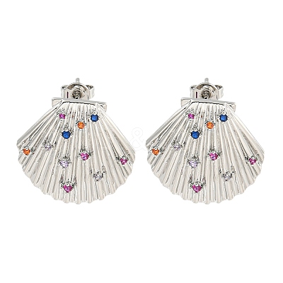 Rack Plating Brass Micro Pave Cubic Zirconia Stud Earring X-EJEW-C102-35P-02-1
