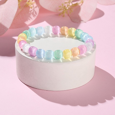 Dyed Natural Selenite Round Beaded Stretch Bracelets for Women BJEW-G731-01A-1