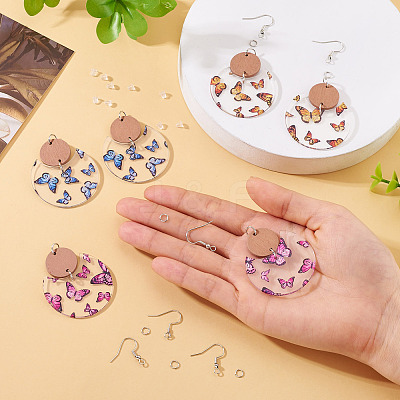 DIY Flat Round Butterfly Dangle Earrings Making Kits DIY-TA0012-29-1