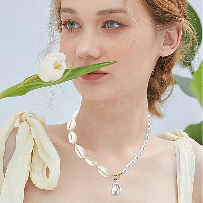 4Pcs 4 Style Natural Shell & Imitation Pearl Beaded Necklaces Set NJEW-AN0001-53-1