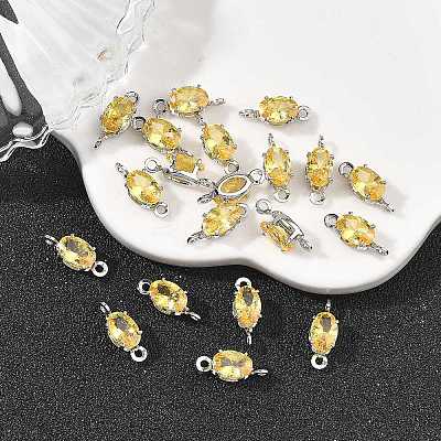SHEGRACE Brass Pave Cubic Zirconia Oval Connector Charms XGRQ2O264-437C-P-1