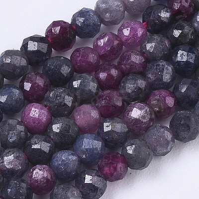 Natural Red Corundum/Ruby and Sapphire Beads Strands G-R462-035-1