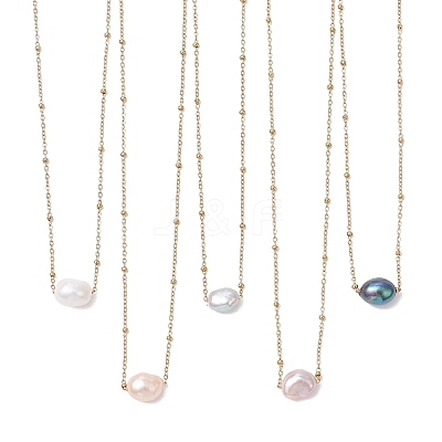 Natural Cultured Freshwater Pearl Potato Pendant 304 Stainless Steel Satellite Chain Necklaces for Women NJEW-JN05770-1