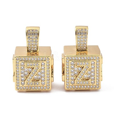 Alphabet Brass Micro Pave Clear Cubic Zirconia Pendants ZIRC-O045-01G-Z-1