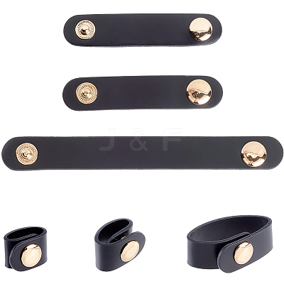 6Pcs 3 Styles Cowhide Leather Cable Straps with Golden Metal Snap Button FIND-CL0001-73B-1