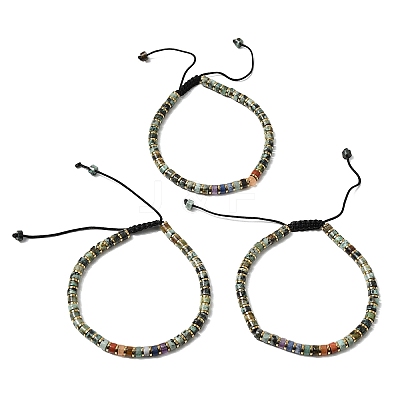 Natural African Turquoise(Jasper) & Non-magnetic Hematite Beaded Adjustable Bracelets for Unisex BJEW-K251-09W-1