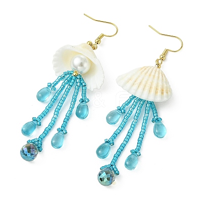 Shell & Glass Seed Bead Dangle Earrings EJEW-MZ00740-01-1