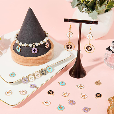50Pcs 5 Colors Light Gold Plated Alloy Enamel Pendants ENAM-SC0003-70-1