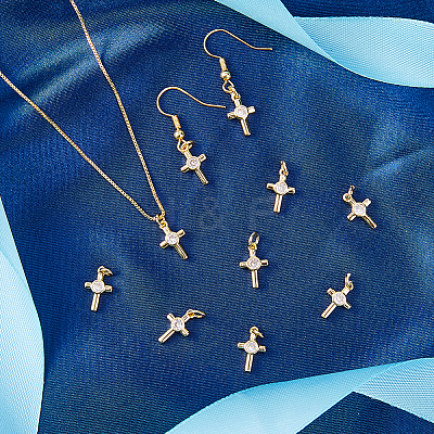 20Pcs Brass Micro Pave Cubic Zirconia Tiny Cross Charms KK-DC0001-85-1