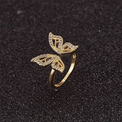 Butterfly Clear Cubic Zirconia Cuff Ring RJEW-SZ0001-13-1