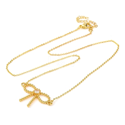 Brass Clear Cubic Zirconia Bowknot Pendant Necklaces NJEW-F326-03G-1