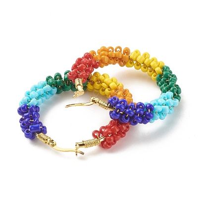 Porcelain Beaded Huggie Hoop Earrings for Women X1-EJEW-C003-01C-RS-1