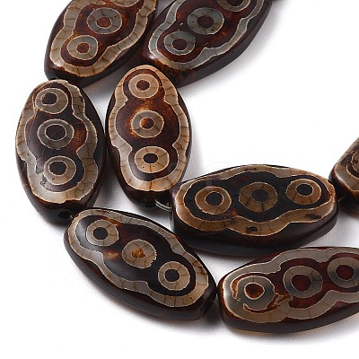 Oval with 3-Eye Pattern Tibetan Style dZi Beads Strands G-NH0001-14B-1
