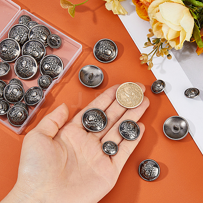 30Pcs 3 Styles Skull with Flat Round Alloy Shank Buttons BUTT-FH0001-038AS-1