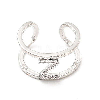 Clear Cubic Zirconia Initial Letter Open Cuff Ring RJEW-A012-01P-Z-1