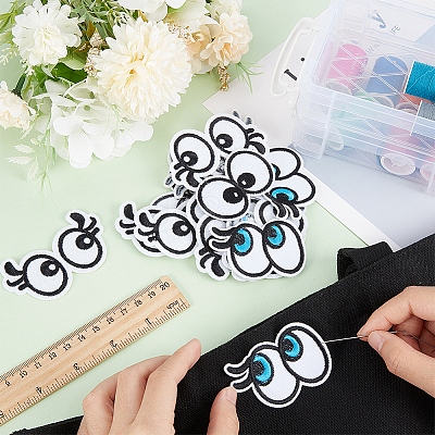 24Pcs 3 Style Cartoon Style Double Eye Embroidered Cloth Patches PATC-BC0001-05-1