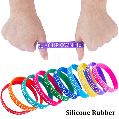 20Pcs 20 Style Motivational Quotes Silicone Cord Bracelets Wristbands BJEW-WH0020-51A-1