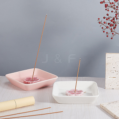 2Pcs Square Handmade Porcelain Jewelry Plate & 2Pcs Sakura Flower Ceramic Incense Burners AJEW-CP0005-53-1