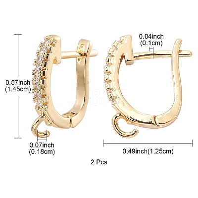 Brass Micro Pave Clear Cubic Zirconia Hoop Earring Findings ZIRC-YW0001-08G-1