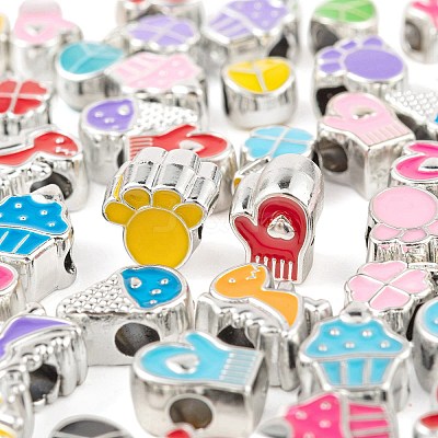 70Pcs 7 Style UV Plating Acrylic European Beads OACR-LS0001-03-1