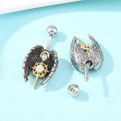 316 Stainless Steel Pave Clear Cubic Zirconia Curved Barbell Dangle Belly Rings AJEW-C044-02-1