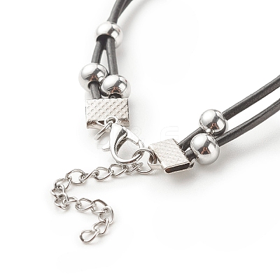 Lampwork Big Rondelle Link Bracelet with Cowhide Leather Cord for Women BJEW-JB07848-1