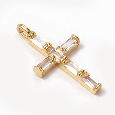 Brass Micro Pave Clear Cubic Zirconia Pendants KK-I668-22G-1
