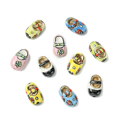 10Pcs 5 Colors Handmade Printed Porcelain Beads PORC-CJ0001-33-1