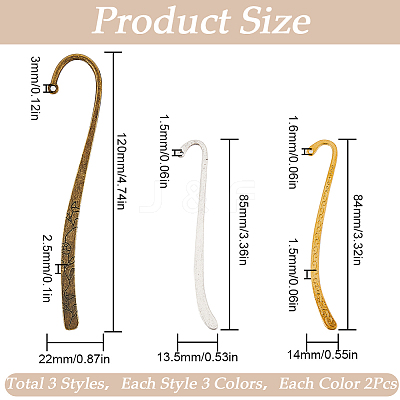18Pcs 9 Style Tibetan Style Alloy Bookmarks Findings with Hole AJEW-SC0002-57-1
