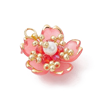 Handmade Glass Seed Beaded Sakura Pendants PALLOY-MZ00763-1