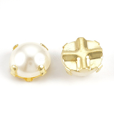 ABS Plastic Imitation Pearl Shank Buttons BUTT-T002-8mm-01G-1