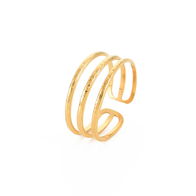 Ion Plating(IP) 304 Stainless Steel Triple Line Open Cuff Ring for Women RJEW-S405-232G-1