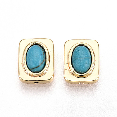 Brass Pave Synthetic Turquoise Beads KK-N258-14G-1