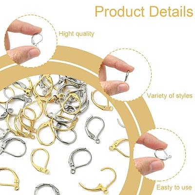 40Pcs 2 Colors 304 Stainless Steel Leverback Earring Findings STAS-FS0001-69-1