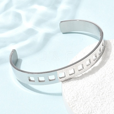 304 Stainless Steel Cutout Cuff Bangles for Women BJEW-H644-11P-1
